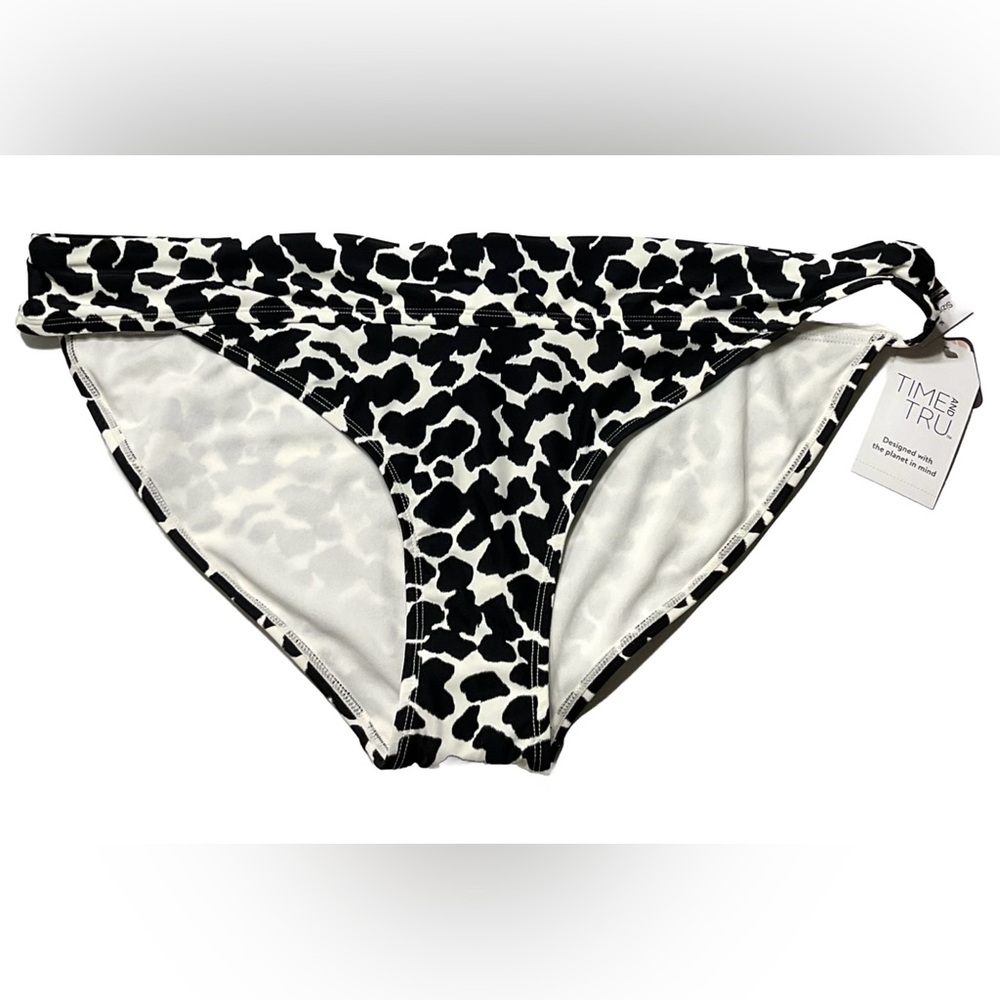 New Time and Tru mid rise bikini swim bottom size 1X Black and white Pebbles